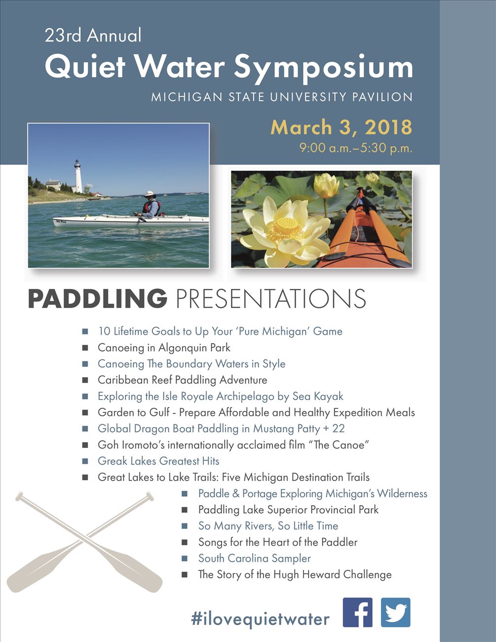 List of Paddling Presentations for the 2018 Quiet Water Symposium
