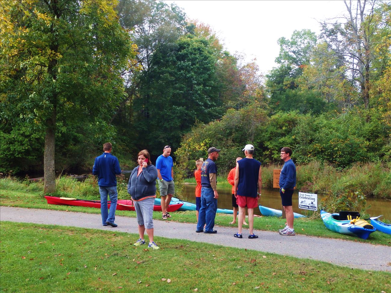 Paddlers getting ready to launch at the White Cloud Rotary Park Put In